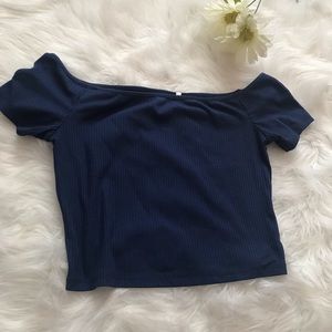 Blue off the shoulder crop top